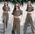 YUNAKA Linen Hot Crop Set